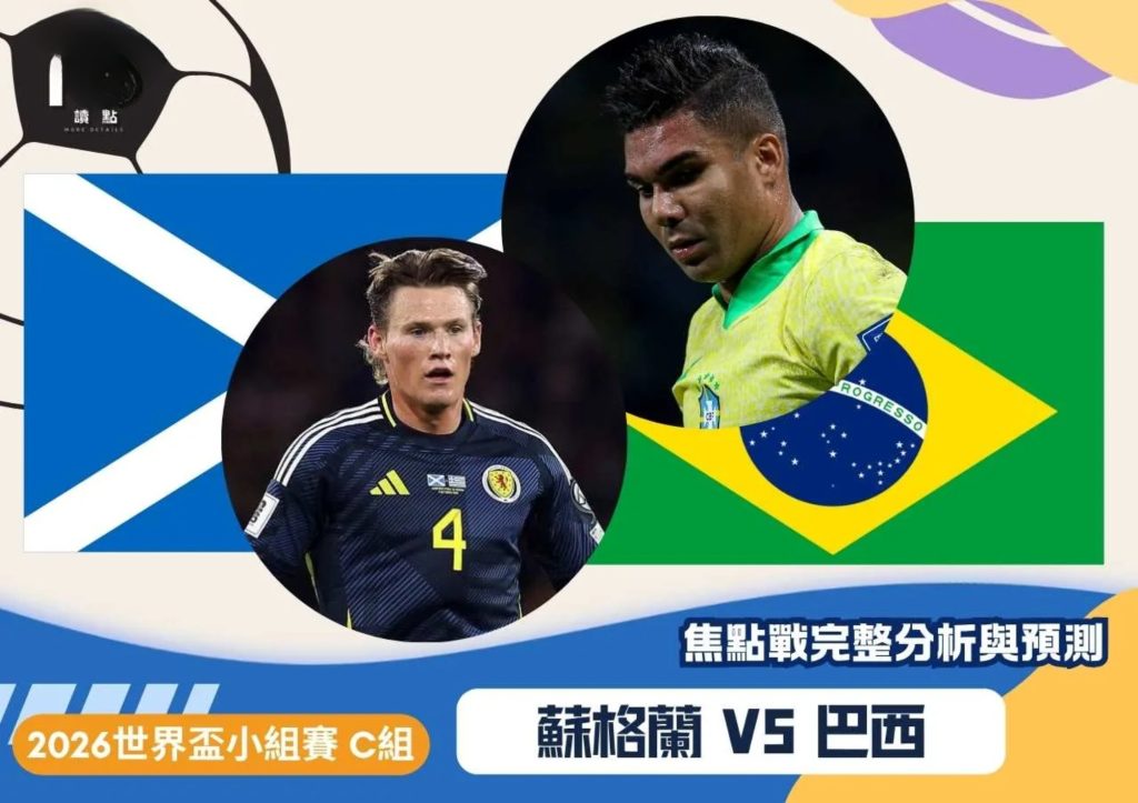 "2026世足賽程6/25(四)台灣時間06:00 蘇格蘭vs巴西(C組)